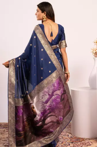 navy blue faux banarasi art silk blend saree festive ethnic saree