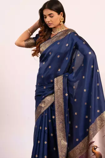 navy blue faux banarasi art silk blend saree festive ethnic saree