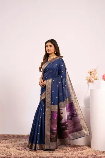 navy blue faux banarasi art silk blend saree festive ethnic saree