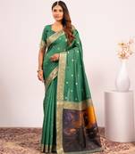 parrot green color banarasi art silk saree for festive ethnic saree