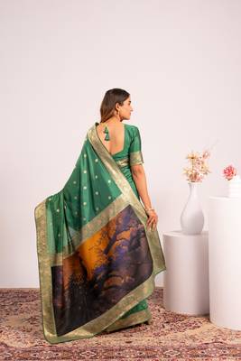 parrot green faux banarasi art silk blend saree festive ethnic saree 2
