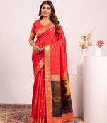 red color banarasi art silk saree for festive ethnic saree
