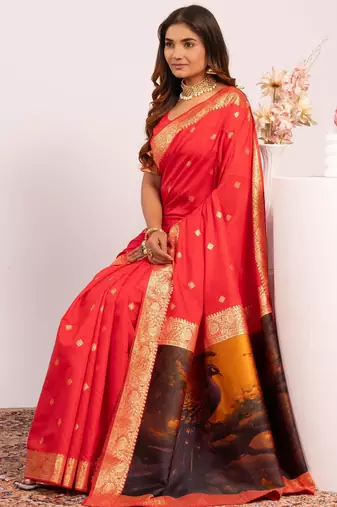 red faux banarasi art silk blend saree festive ethnic saree