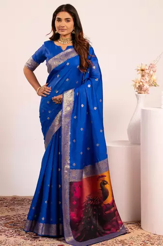 royal blue color banarasi art silk saree for festive ethnic saree