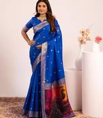 royal blue color banarasi art silk saree for festive ethnic saree