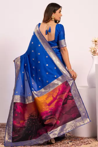 royal blue faux banarasi art silk blend saree festive ethnic saree