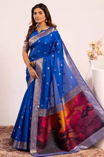 royal blue faux banarasi art silk blend saree festive ethnic saree