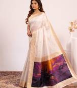 off white color banarasi art silk saree for festive ethnic saree