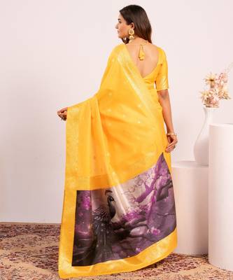 yellow faux banarasi art silk blend saree festive ethnic saree 2