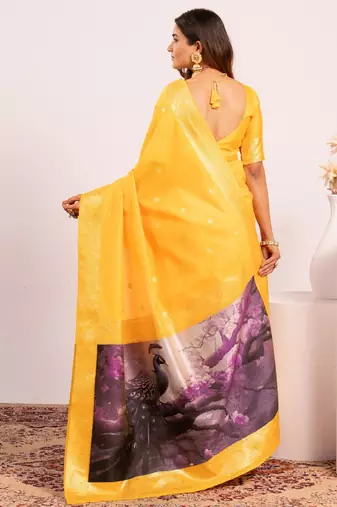 yellow faux banarasi art silk blend saree festive ethnic saree