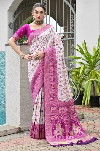 magenta color beautiful woven designer partywear saree