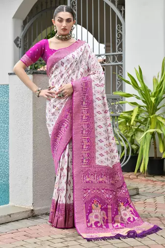 magenta color beautiful woven designer partywear saree