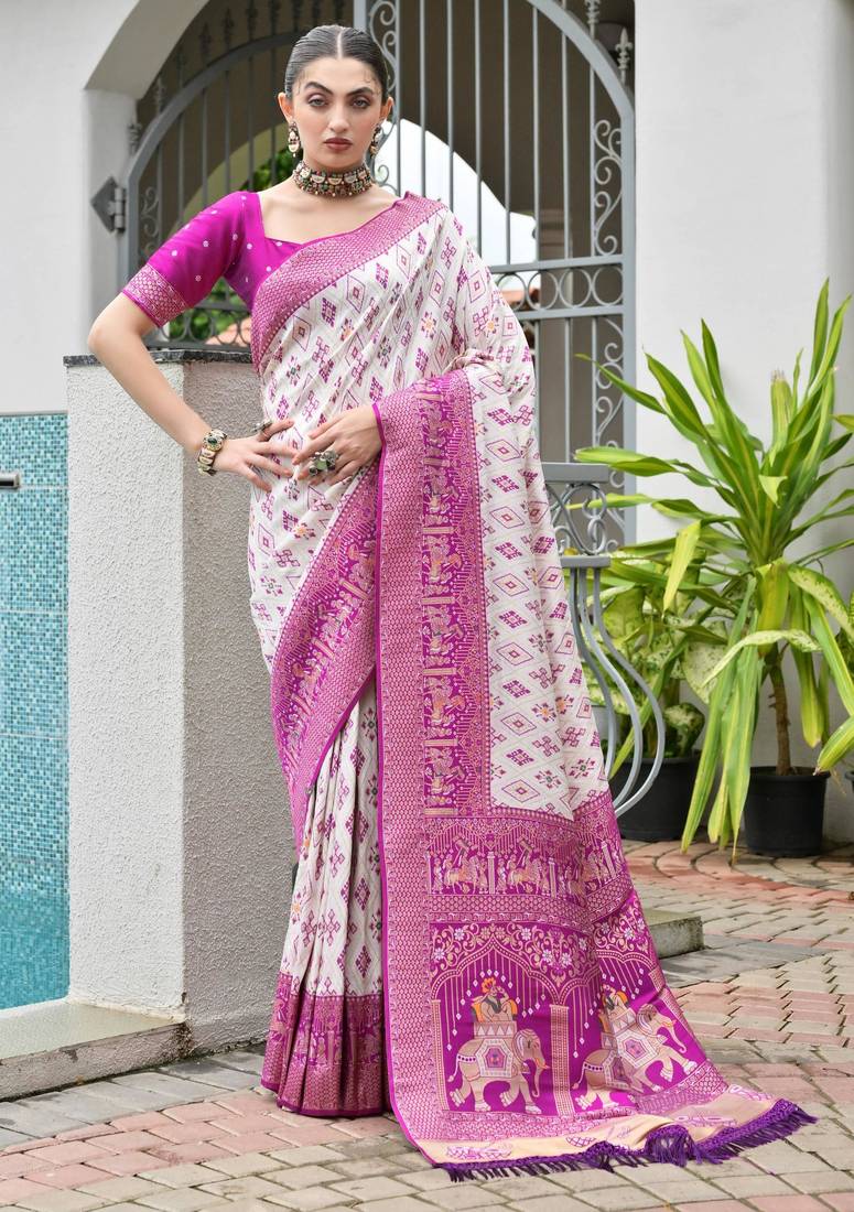 magenta color beautiful woven designer partywear saree