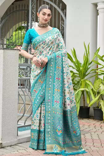 sea green color beautiful woven designer partywear saree