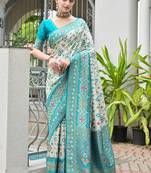 sea green color beautiful woven designer partywear saree