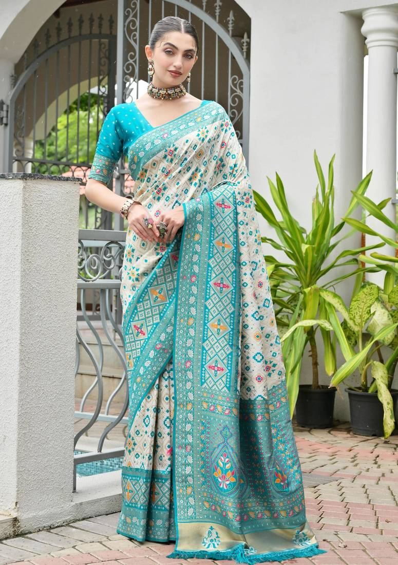 sea green color beautiful woven designer partywear saree