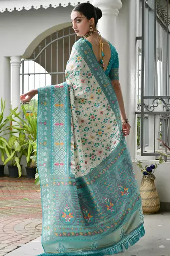 sea green woven partywear saree