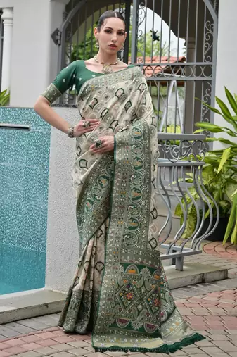 green color beautiful woven designer partywear saree