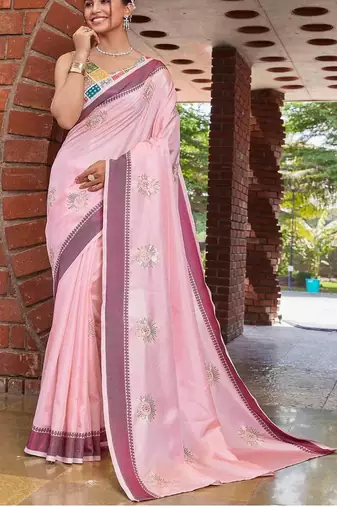 pink color weaving border & embroidered work rangoli art silk saree