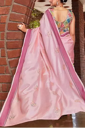 pink color weaving border & embroidered work rangoli art silk blend saree
