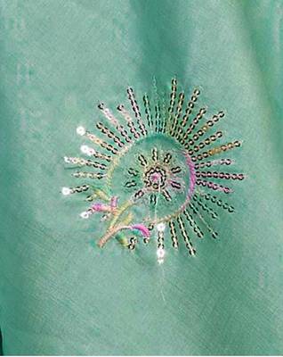 sky blue color weaving border & embroidered work rangoli art silk blend saree 4
