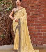 yellow color weaving border & embroidered work rangoli art silk saree
