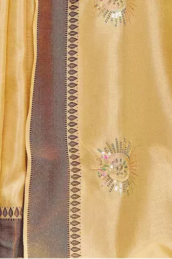 yellow color weaving border & embroidered work rangoli art silk blend saree