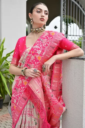 pink woven partywear saree