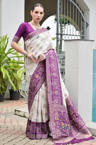 purple color beautiful woven designer partywear saree