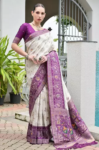 purple color beautiful woven designer partywear saree