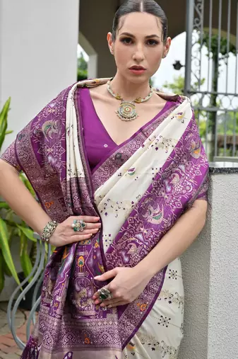 purple woven partywear saree