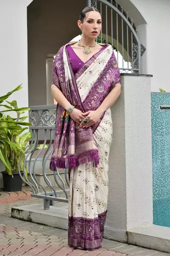 purple woven partywear saree
