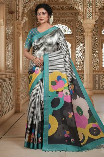 green color crepe art silk fabric designer digital printed ethnic festive saree