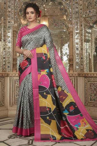 pink color crepe art silk fabric designer digital printed ethnic festive saree