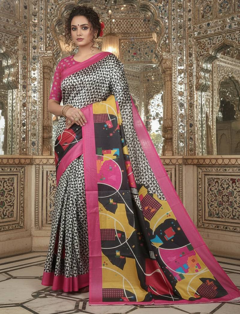 pink color crepe art silk fabric designer digital printed ethnic festive saree