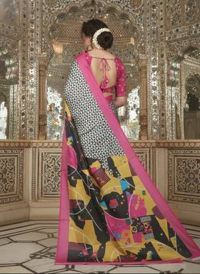 pink crepe art silk blend digital printed ethnic festive saree 2