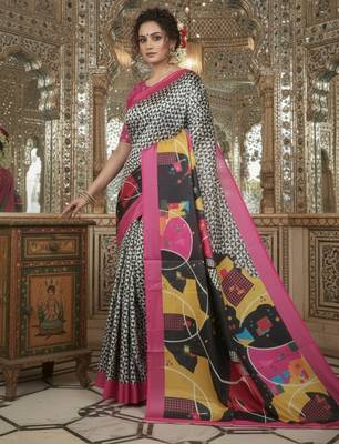 pink crepe art silk blend digital printed ethnic festive saree 4