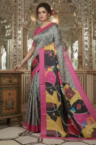pink crepe art silk blend digital printed ethnic festive saree