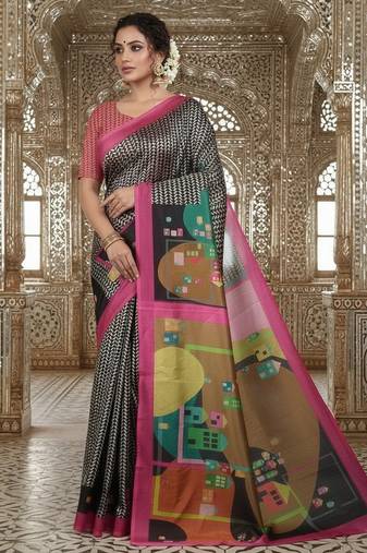 pink color crepe art silk fabric designer digital printed ethnic festive saree