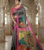 pink color crepe art silk fabric designer digital printed ethnic festive saree
