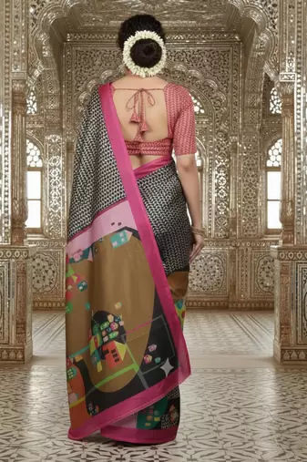 pink crepe art silk blend digital printed ethnic festive saree