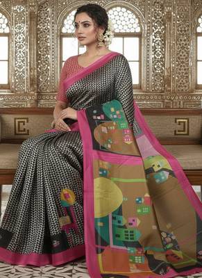 pink crepe art silk blend digital printed ethnic festive saree 3