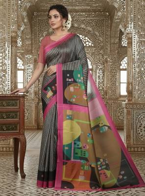 pink crepe art silk blend digital printed ethnic festive saree 4