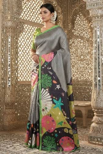green color crepe art silk fabric designer digital printed ethnic festive saree