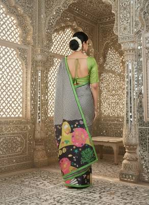 green crepe art silk blend digital printed ethnic festive saree 2