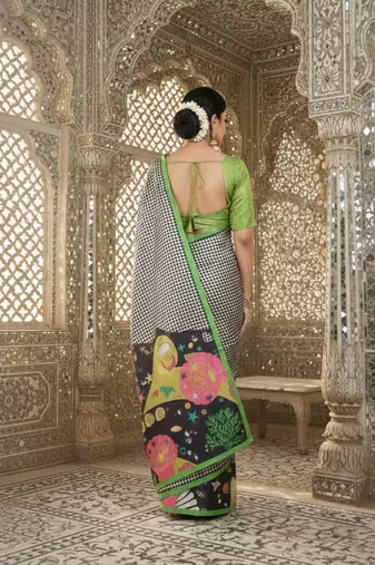 green crepe art silk blend digital printed ethnic festive saree