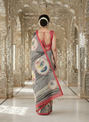red crepe art silk blend digital printed ethnic festive saree 2