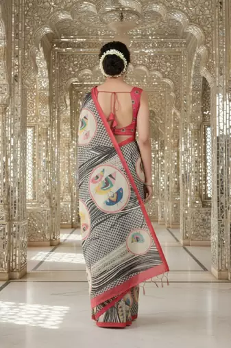 red crepe art silk blend digital printed ethnic festive saree