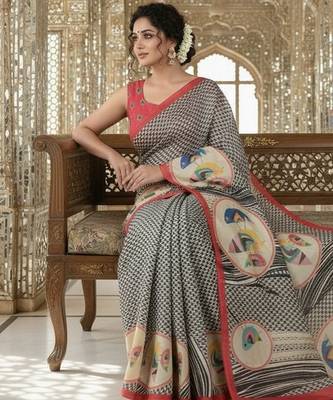 red crepe art silk blend digital printed ethnic festive saree 3