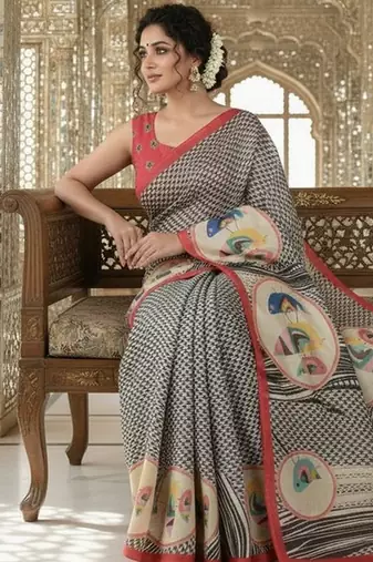red crepe art silk blend digital printed ethnic festive saree